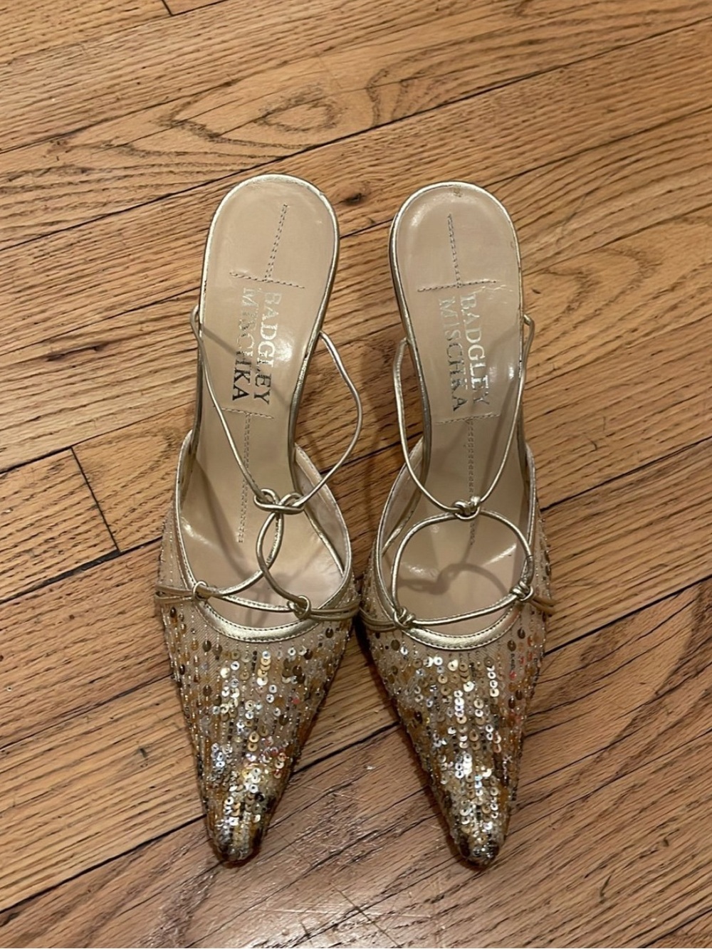 Badgley Mischka Gold Sequin Pointed Toe Mules